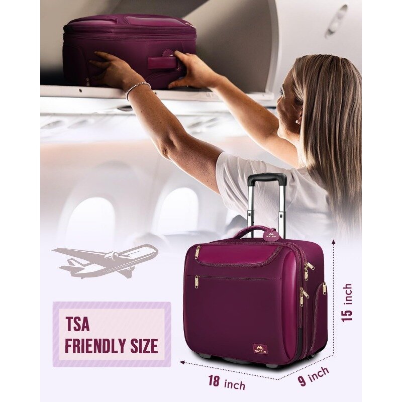 Grande sacoche pour ordinateur portable 17 "avec roulettes et 3 cubes d'emballage, valise à roulettes pour le travail universitaire de nuit, violet