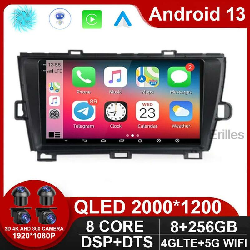 QLED-Autoradio DSP Android 13, Navigation GPS, Stéréo, Carplay, Lecteur Vidéo, Sans DVD, Limitation, pour Voiture Toyota Prius XW30 (2009-2015)