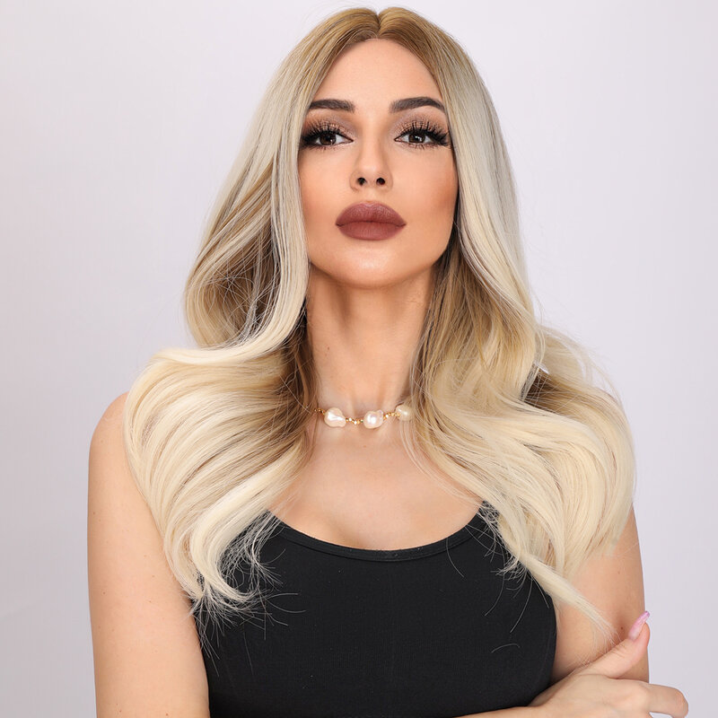 Smilco Ombre Brown Blonde Long Straight Synthetic Wigs With Bangs Cosplay Wig For Women High Temperature Natural Fake Hair