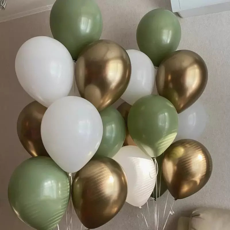 15Pcs Retro Olive Green Chrome Gold Latex Ballonnen Verjaardag Party Decor Baby Douche Lucht Ballon Huwelijksviering Levert Glob
