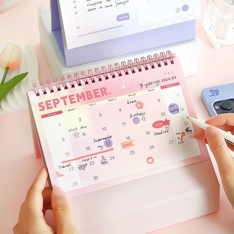 Kalender 2024 Tahun kreatif minimalis, kalender pelajar kantor Desktop Dekorasi portabel bulanan untuk acara rekaman