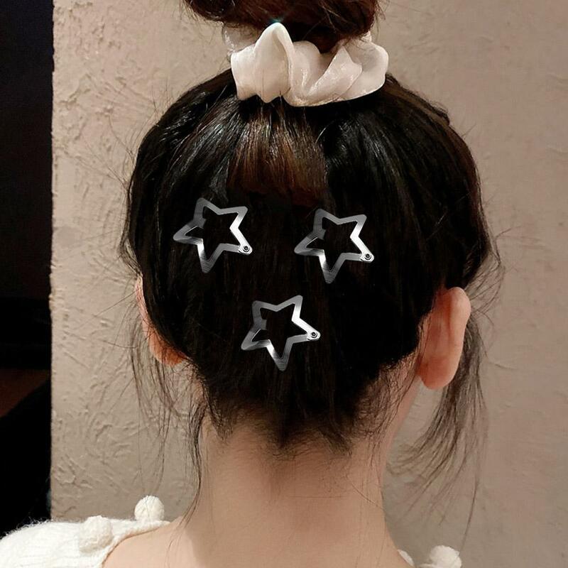 1 Pair Silver Star Snap Hair Clips Cool Silver Star BB Hair Clip Cute Metal Snap Hair Barrettes Hair Accessories For Women Girls