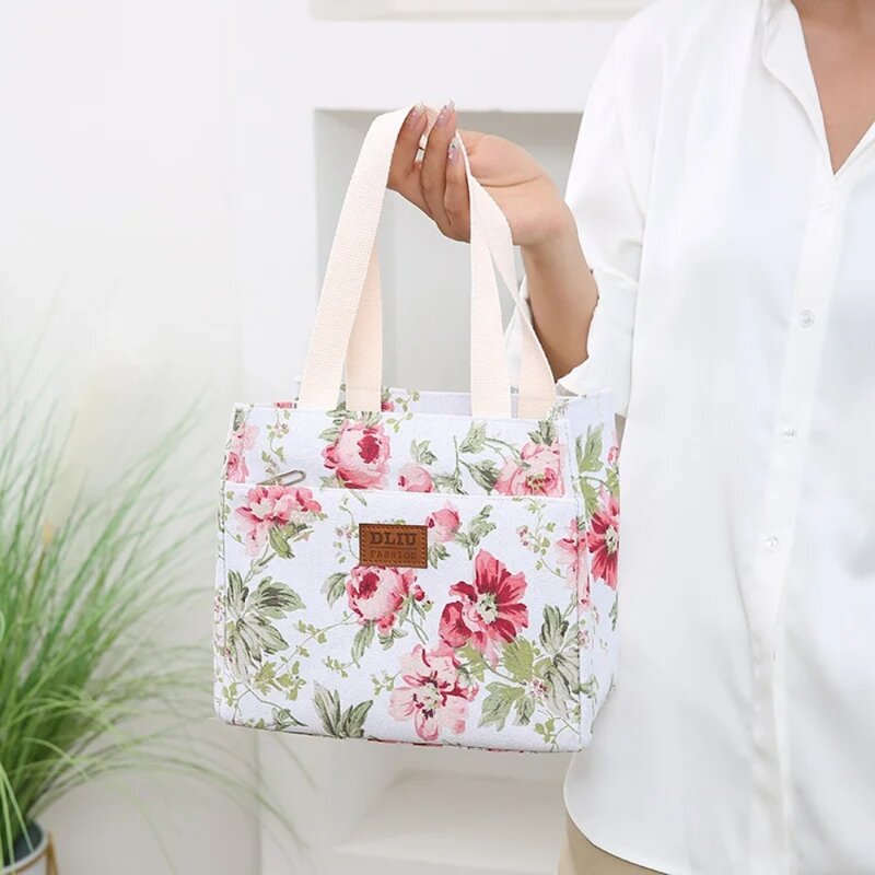 Borsa da pranzo con stampa floreale di grande capacità nuova borsa termica impermeabile borsa da pranzo borsa da donna