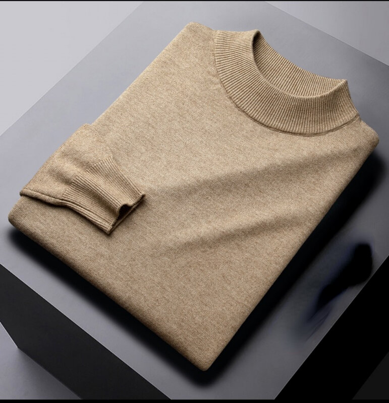 Sweater Musim Dingin Hangat Gaya Baru Kasual Lengan Panjang Kerah Setengah Tinggi Bottomed Sweater Rajut Pakaian Pria