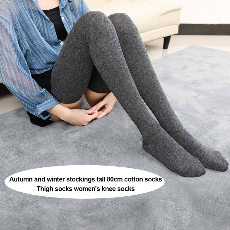 Kaus kaki setinggi lutut 80cm baru 2023 kaus kaki tinggi untuk wanita stoking panjang penghangat kaki tebal kaus kaki perempuan tabung tinggi katun