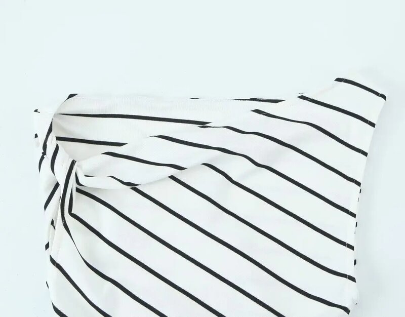 Top asimétrico con hombros descubiertos y decoración doblada para mujer, camiseta sin mangas Retro, Top único, 2024