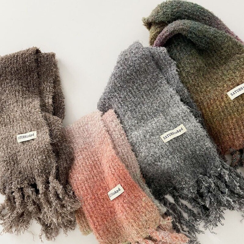 Maillard Set topi syal wanita, tutup kepala rajutan wol hangat dingin musim gugur dan dingin 3 buah warna gradien