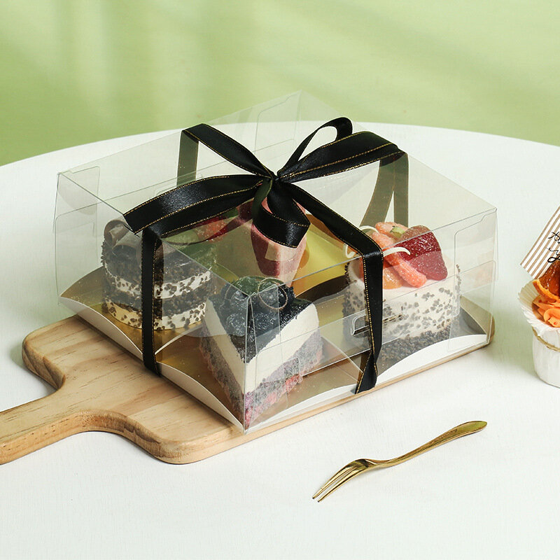 LPZHI-파티 페이스트리 치료 디저트 쿠키 생일 휴일 베이비 샤워용 골판지 리본이 달린 클리어 베이커리 선물 상자, 10 개