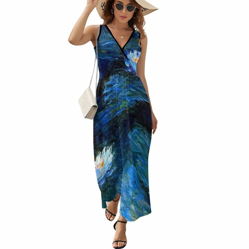 Water Lilies Monet deep blue Sleeveless Dress Dresses Dress for girls