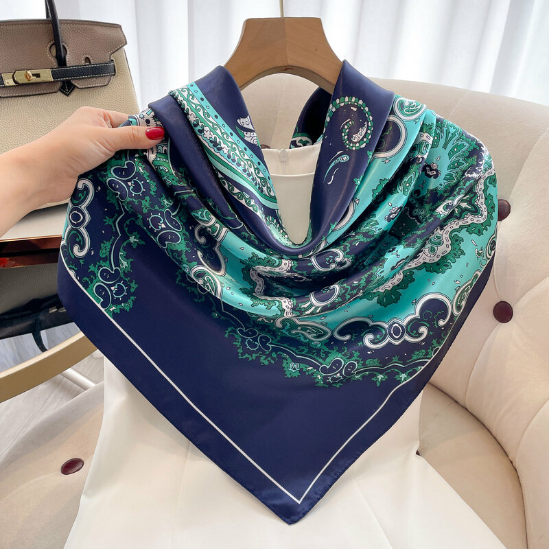 Lenço de seda com estampa leopardo para mulheres, xale de cetim foulard, bandana de cabelo quadrada, lenços de cabeça, tamanho grande 90*90cm, moda