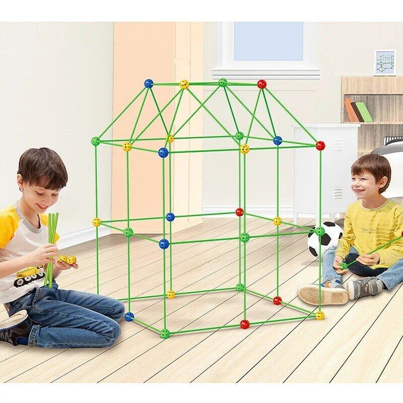 Bambini fai da te Playhouse Forts Toys Insert Bead castelli tunnel tende Kit 3D Play House Sticks Design Building Toys For Children Gifts