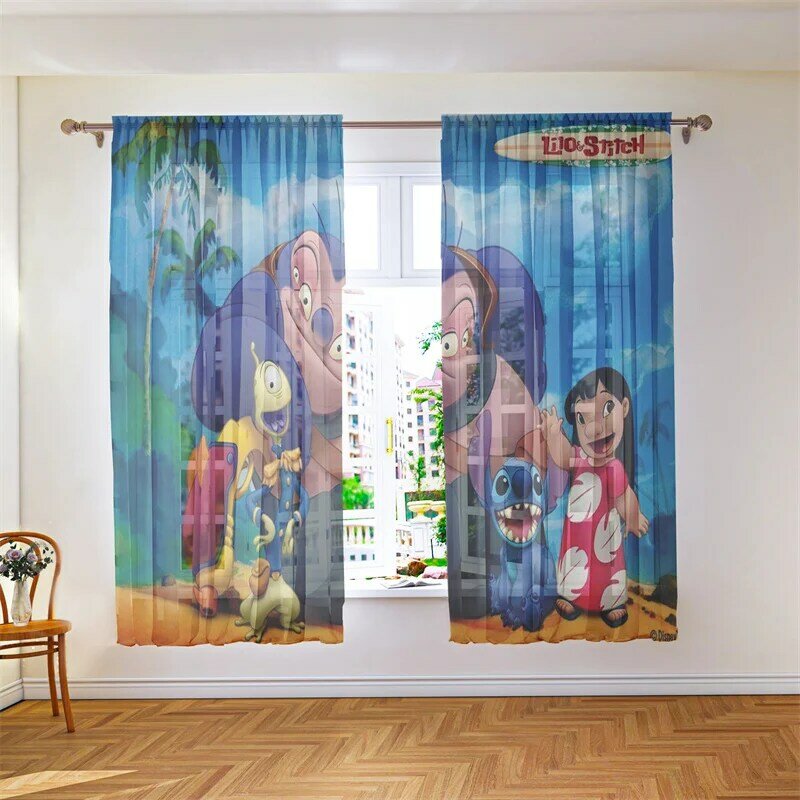Voile Curtain Light-transmitting Cartoon Stitch Light Chiffon Multi-size Shiny Color Decoration Opaque Room Decoration Dedicated