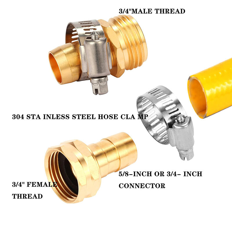 Connecteur de réparation de tuyau d'arrosage, adaptateur de tuyau en alliage d'aluminium, adapté aux raccords de tuyau d'eau de 3/4 "ou 5/8", 2 ensembles