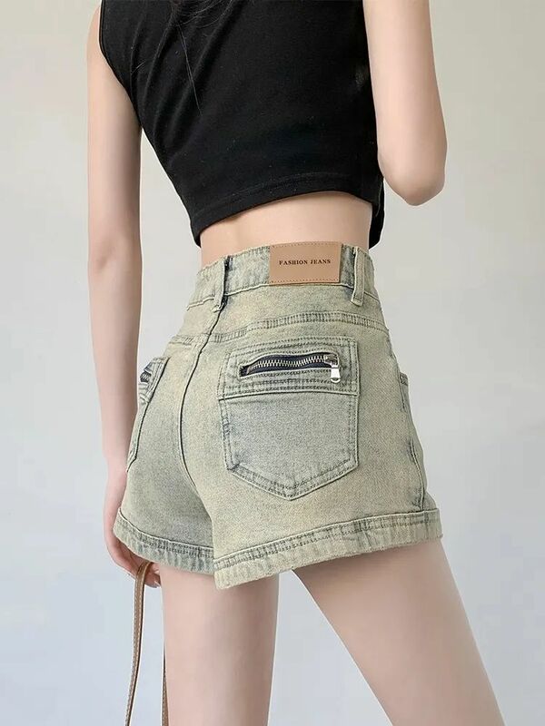 High Street Retro Blue Jeans Shorts Women Summer New Baggy Wide Leg Denim Pants Fashion Streetwear Y2k Clothing