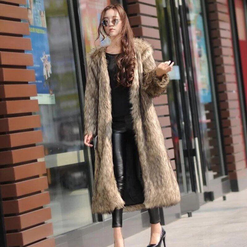 Женское длинное меховое пальто, пальто из искусственного лисьего меха в европейском и американском стиле для осени и зимы