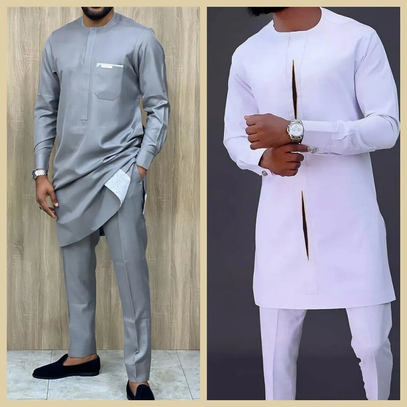 2024Kaftan Elegant African Men's suit Two-piece Agbada dress Wedding jacket and trousers Wedding suit African ethnic style
