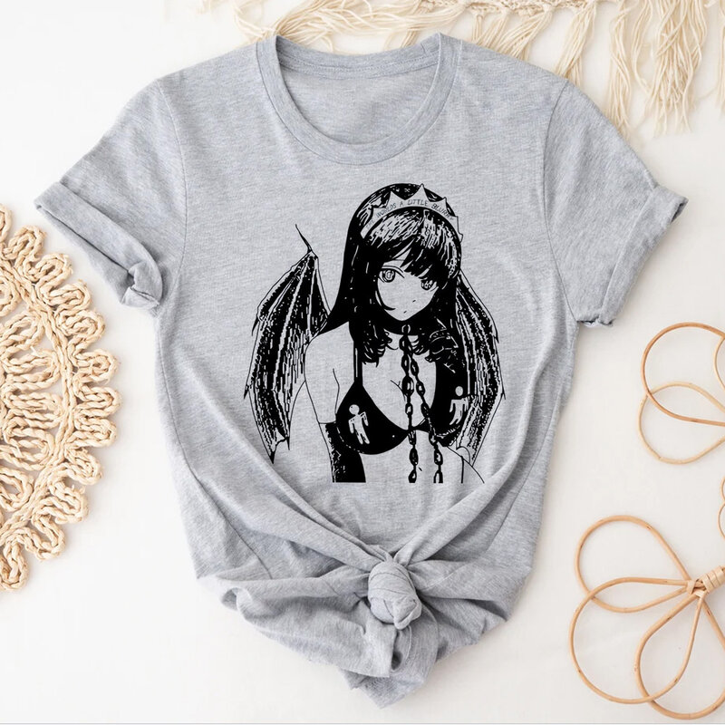 Camiseta divertida de Manga ciber Y2k para mujer, top de manga, ropa de diseñador para mujer