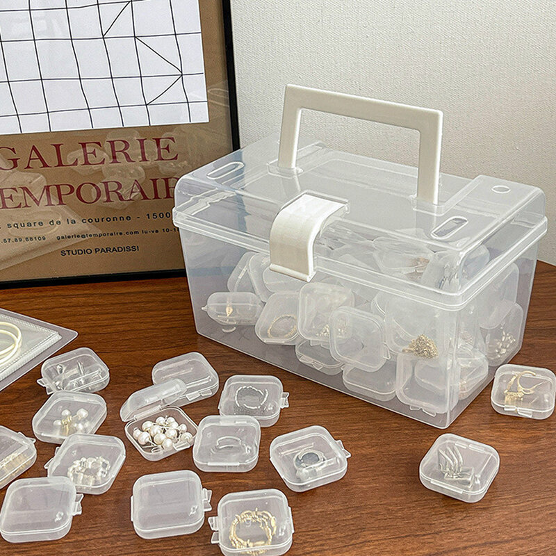 Mini Caixa De Armazenamento Plástica Quadrada Transparente, Estojo Vazio com Tampa, Armazenamento De Embalagem De Jóias