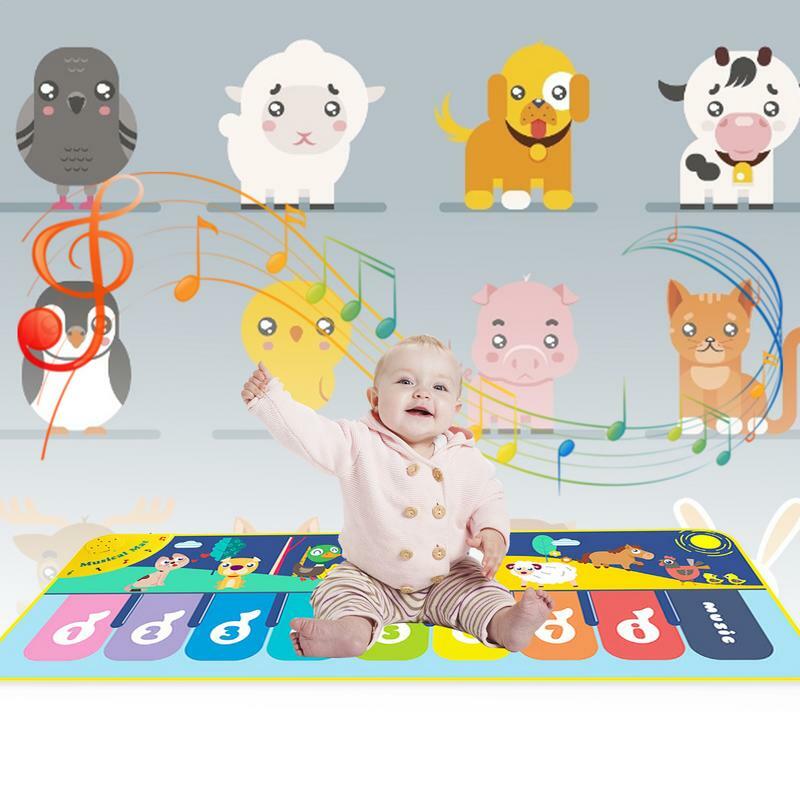 유아용 피아노 매트, 뮤지컬 카펫, 음악 매트, 8 동물 음향 효과, 조기 교육 장난감, 어린이 피아노 장난감 선물, 100x36cm