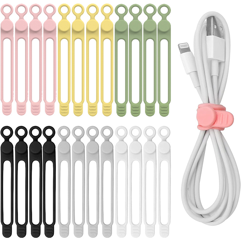 1/4 buah tali kabel silikon multifungsi, tali kabel dapat digunakan kembali untuk Headphone klip kabel Mouse tali pemasangan Desktop