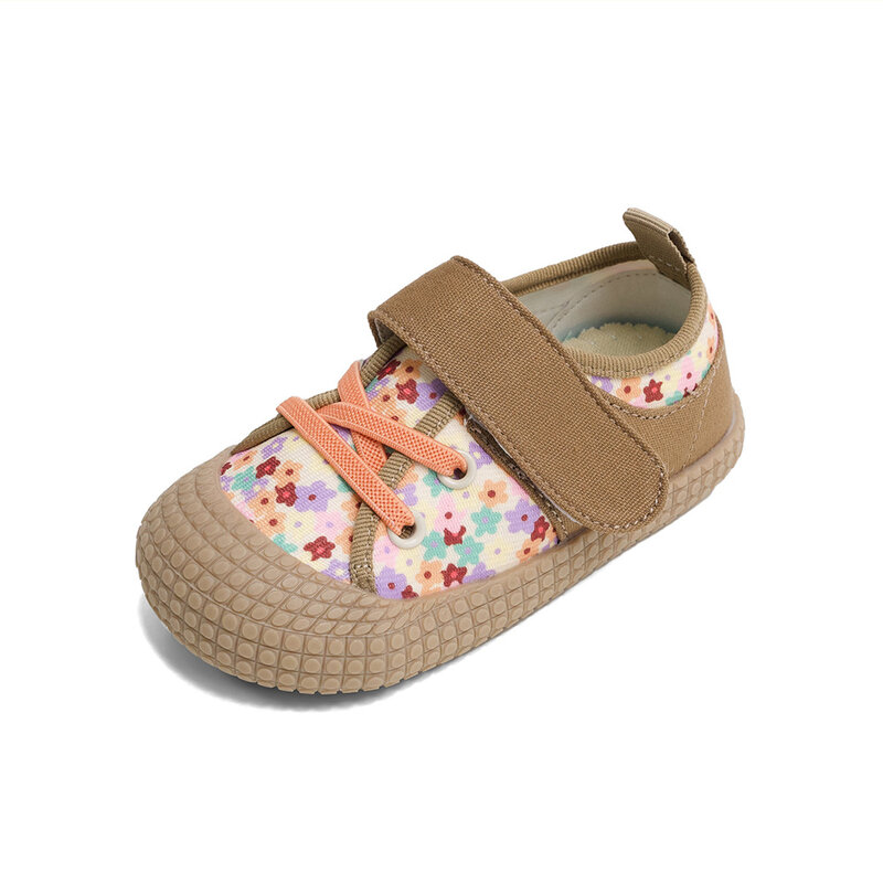 Zapatos de lona con estampado Floral para niños y niñas, zapatillas bajas informales con gancho suave, antipatadas, primavera, 2024