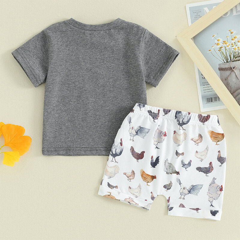 Kurylemon Baby Boy Clothes Summer Toddler Outfit Short Sleeve Letter T-shirt Top Casual Shorts Set