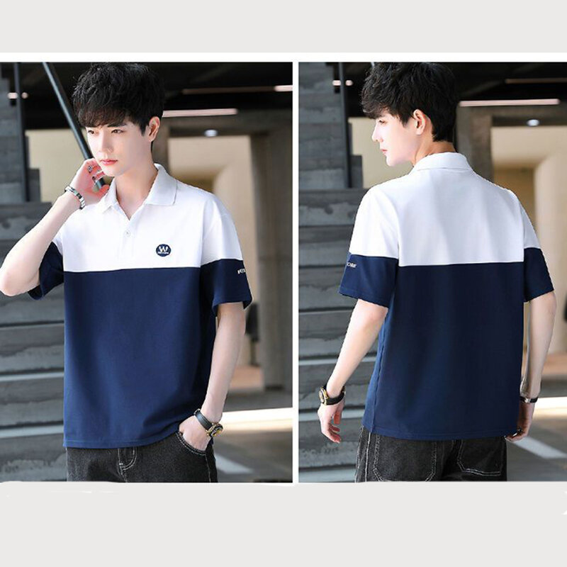 Рубашка-поло мужская с коротким рукавом, модная повседневная свободная Универсальная футболка с лацканами, на пуговицах, в Корейском стиле, лето 2024