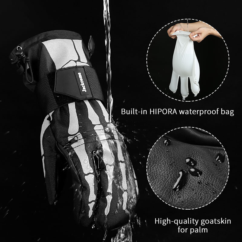 Leather Ski Gloves For Men Women 3 Finger  Waterproof Winter Thermal Cold Weather Warm Skiing Snowboard Snowmobile Snow Mittens