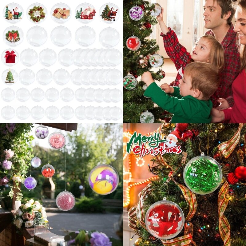 67JB 20 stks Kerst Transparante Bal Plastic Open Snuisterij Ornament Home Decoraties