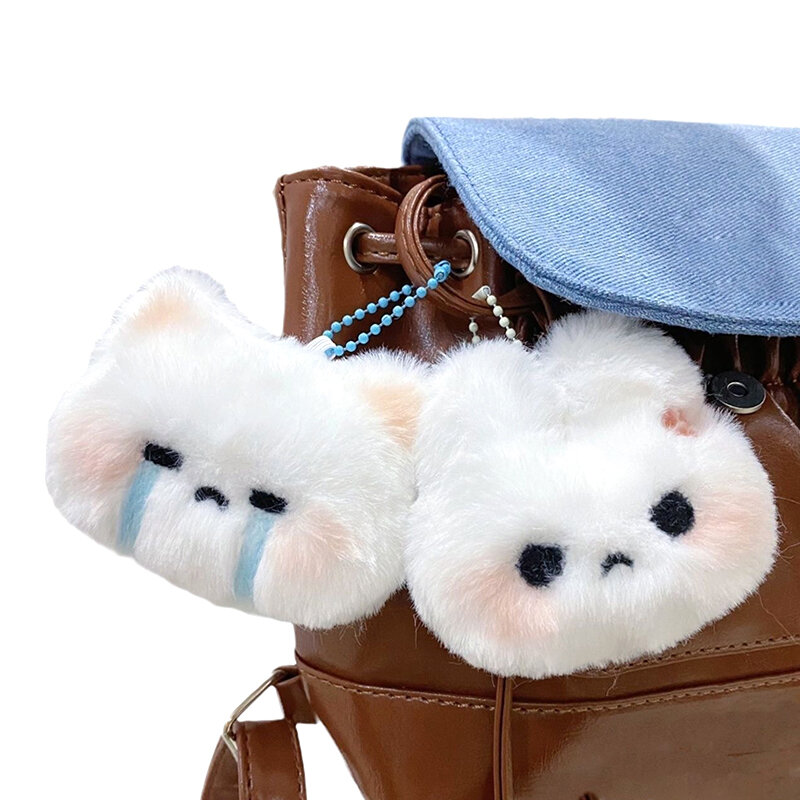 Fashion Cute Plush Rabbit Bear Keyring Funny Angry Crying Face Doll Key Chains Car Schoolbag Keychain Pendant For Girl Kids Gift