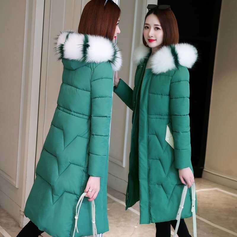 Mantel bulu jaket Down wanita, jaket Korea 2023 panjang tebal katun musim dingin