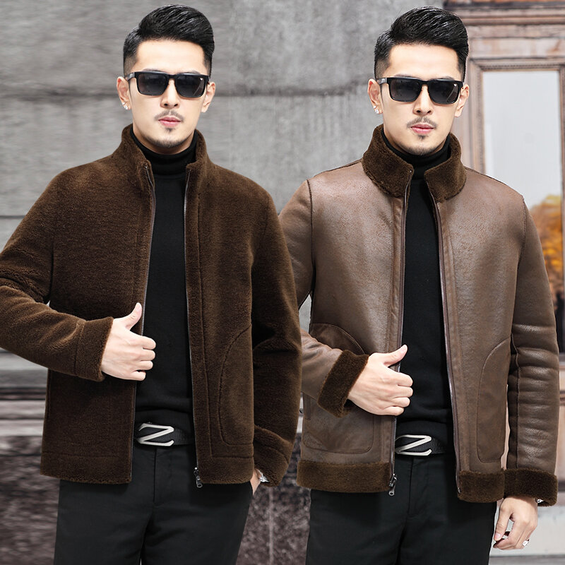 2023 inverno moda uomo corto colletto alla coreana giacche uomo vera pelliccia di agnello cappotti uomo manica lunga Casual cappotti caldi P527