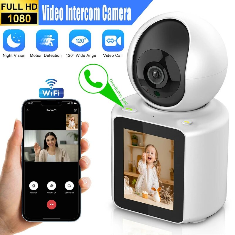 Videocamera per videocitofono 1080P HD ruota Smart Camera WiFi antifurto videocamera di sorveglianza per visione notturna APP IP con display