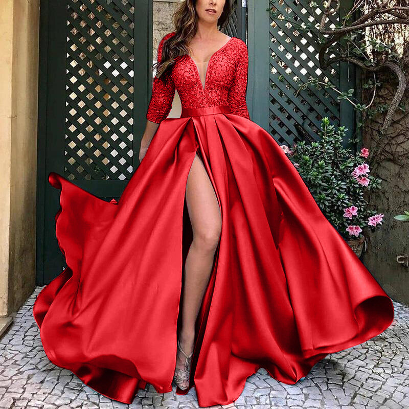 Spring Summer Small Trailing Plus Size Sleeve Women's Bronzing Big Sexy Long Skirt Tail Party Evening Dress New launched dress