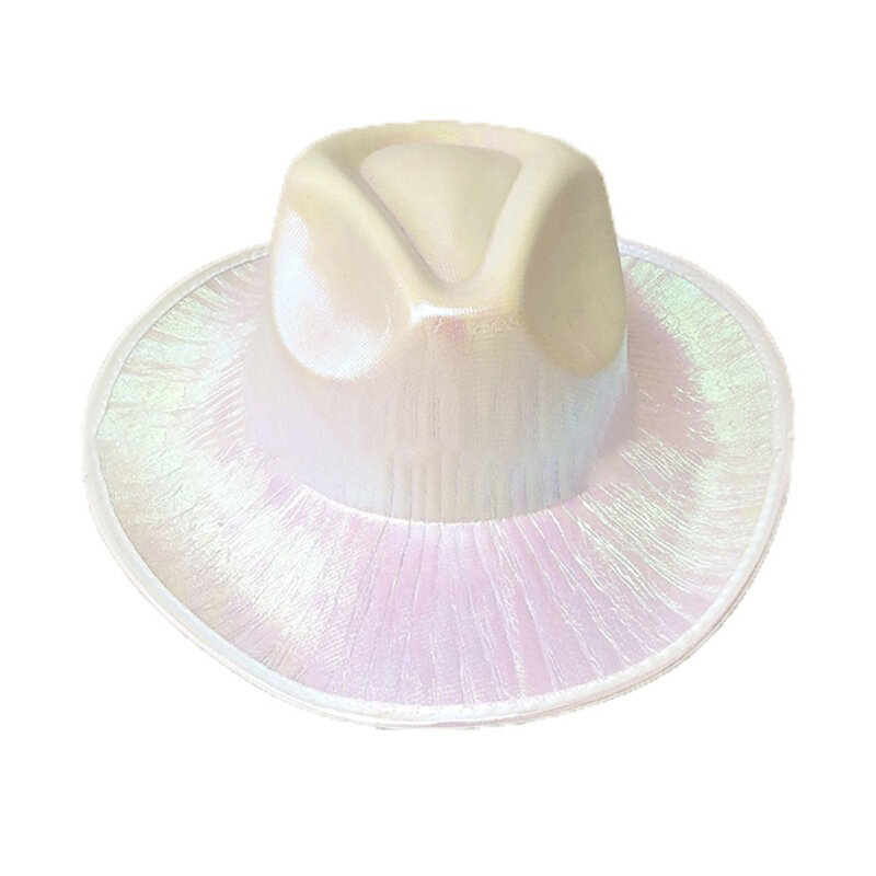 1Pc Pearlescent Blinking Lights Cowgirl Hat Holiday Costume For Western Cowboy Hat For Party Women Wide Brim Caps