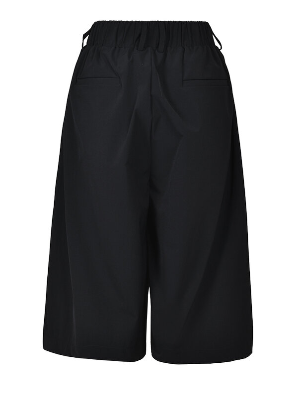 [Eam] hohe elastische Taille schwarze Falten taschen knielange Hose neue locker sitzende Hose Damenmode Frühling Sommer 2024 1 df7982