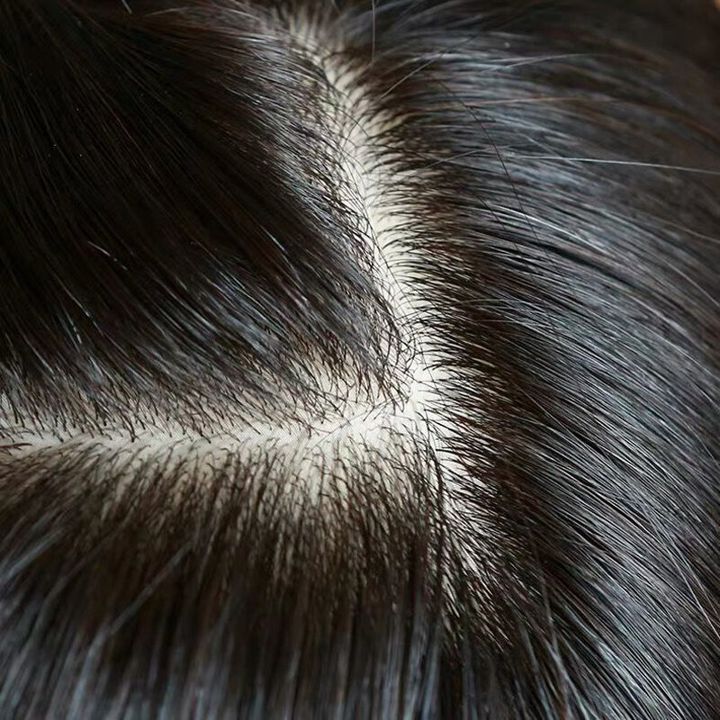 Ciemnobrązowy ludzki włos Topper z jedwabną podstawą dla kobiet nakładki baza skóry peruka 5X5inch Scalp Top 4D Fringe klip w treski