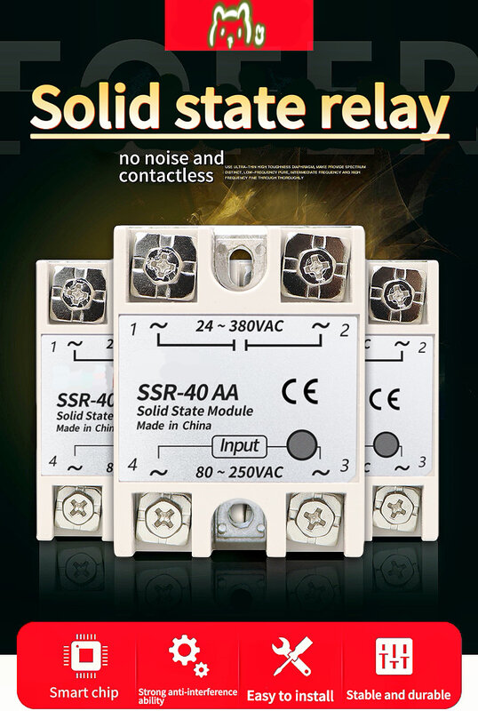 Módulo de relé de estado sólido monofásico, 10/25/40/60/80/100AA, CA controlada, SSR-40AA
