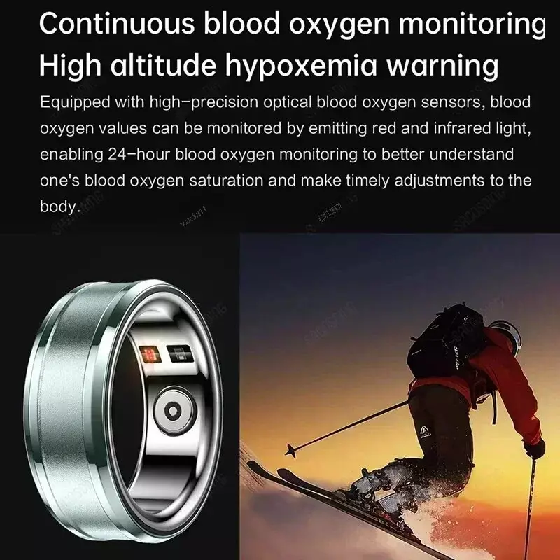 Smart Ring Multifunctional Step Health Tracker Heart Rate Blood Oxygen Monitor Waterproof Men Women Sleep Fitness Titanium Steel