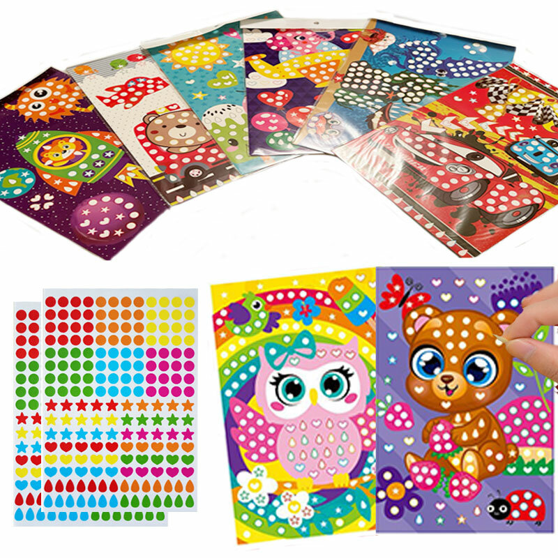 Buku mewarnai Dot anak-anak DIY stiker Puzzle mosaik gambar hewan kartun Dot warna belajar anak-anak mainan edukasi kreatif