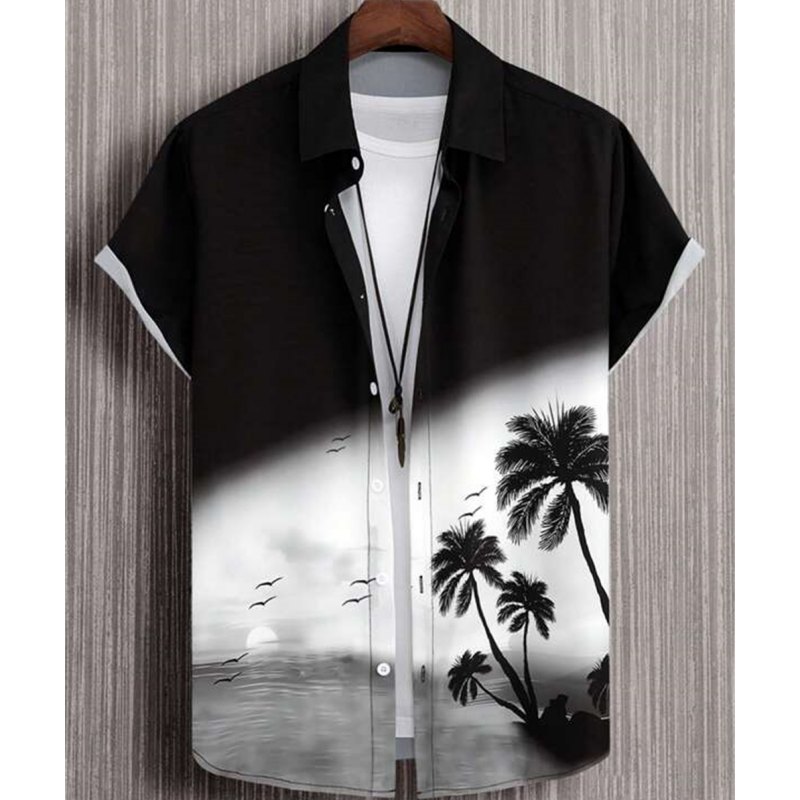Homens 3D gradiente de impressão solta camisas extragrandes e blusas, camisa havaiana, roupas de praia, moletons de festa, alta qualidade