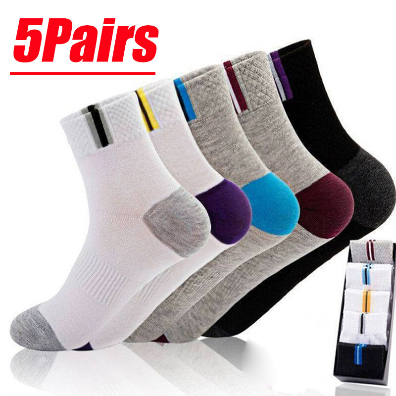 5 paia di calzini da uomo primaverili estivi in fibra di cotone calzini sportivi traspiranti per studenti calzini da lavoro deodoranti traspiranti Plus Size 38-47