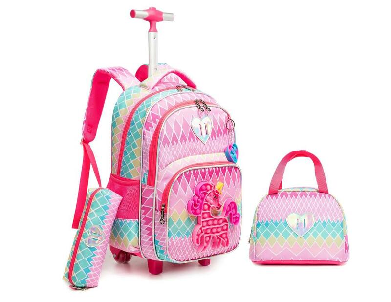 Ensemble de sac à dos à roulettes pour enfants, valise à roulettes pour enfants, sac à lunch scolaire, sac à stylos, sac à roulettes pour garçons et filles
