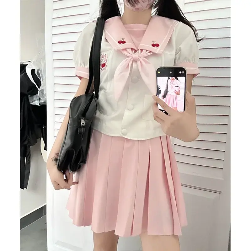 일본 귀여운 핑크 학원 풍수 핸드웨어, 반팔 기본 JK 학생 아름다운 의류, 애니메이션 코스튬 세트, 2024 여학생