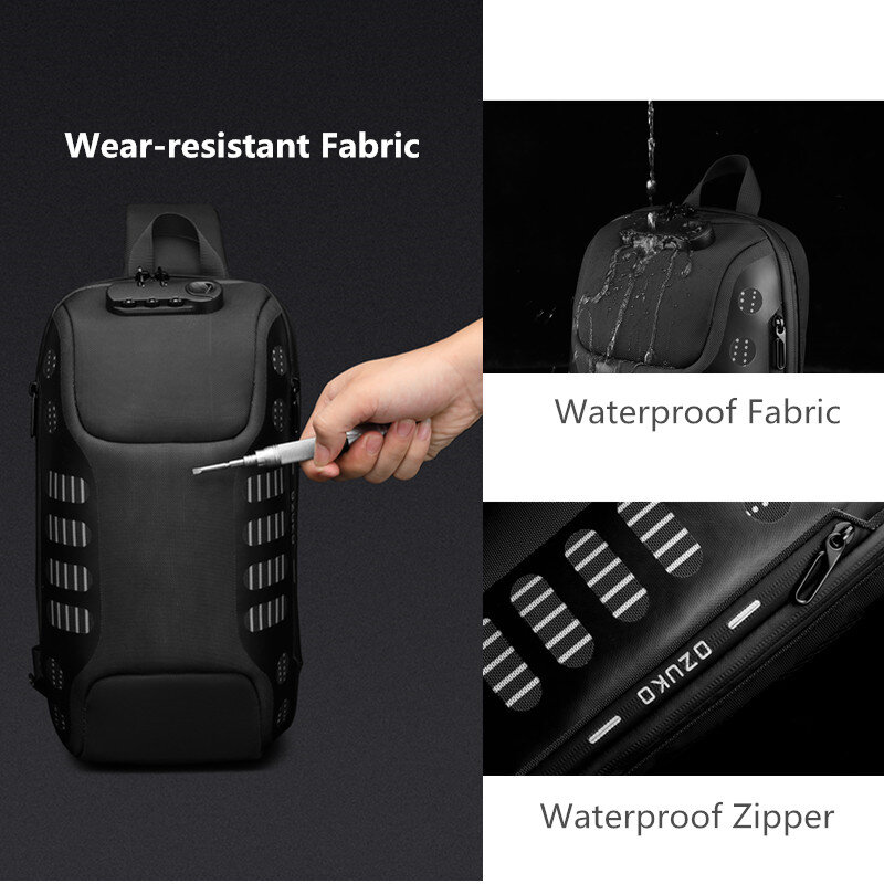 OZUKO-Multifunções Crossbody Bolsa de Peito para Homens, Anti-Roubo Ombro Messenger Bags, Male Waterproof Short Trip Pack, Novo