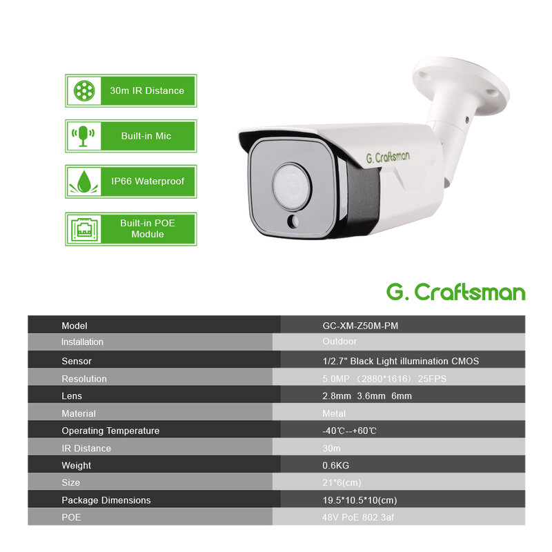 Câmera de visão noturna infravermelha impermeável, Onvif CCTV Video Surveillance Security, Face Audio, ao ar livre, 5MP POE IP, 25FPS, Novo