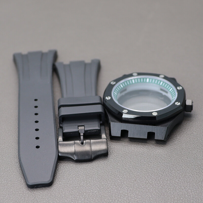41mm czarne etui na zegarki gumowe bransoletki dla Seiko nh34 nh35 nh36 nh38 ruch 28.5mm tarcza wodoodporny szafir z pierścieniem rozdziału