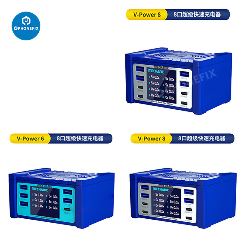 MECHANIC-cargador superrápido v-power 6, 8, 8S, QC3.0, PD, puerto de carga USB, 55W, 100W, 155W, para ipad, teléfonos móviles, relojes inteligentes