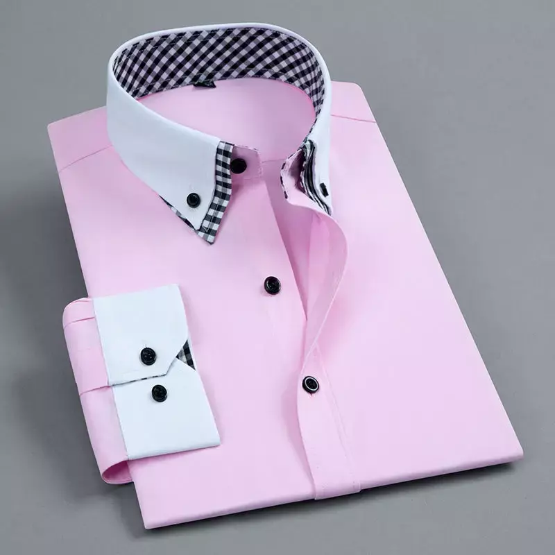 Camisa de vestido de manga comprida dos homens não ferro dupla camada formal negócio regular ajuste escritório camisa moda branco azul social camisas