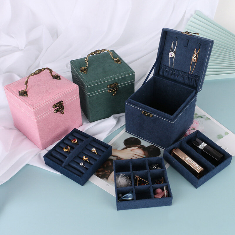 3-Layer Flannelette Jewelry Storage Box Ring Pendant Necklace Packaging Case Bracelet Earrings Display Stand Wedding Gift New